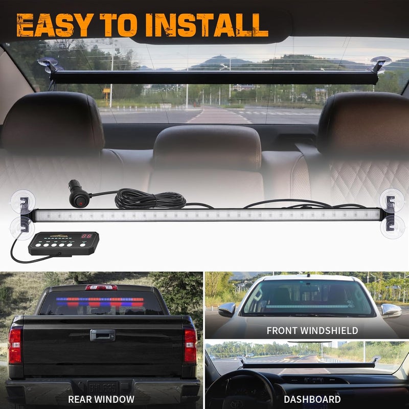 XRIDONSEN 35 inch Traffic Advisor Police Light Bar 144 LED Red Blue Police Lights Emergency Strobe Warning Flashing Safety Interior Windshield w/Directional Arrow for Law Enforcement Vehicles Trucks - Image 5
